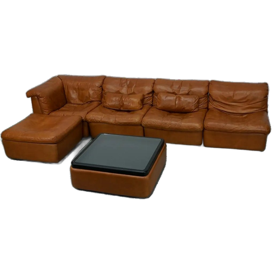 Vintage Cognac Leren Modulaire Hoekbank Van <<<brand>>>, Duitsland 1970 1