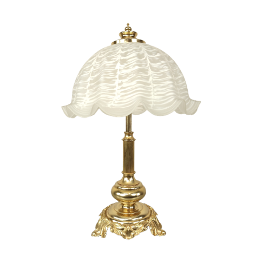 Messing Tafellamp Met Golvende Glazen Kap 1