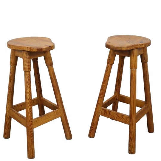 Pair Of Barstools In Pinewood, 1970s 1