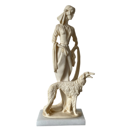 Italiaans Sculptuur Vrouw Met Hond Greyhound Vintage