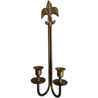 Vintage Messing Dubbel Wandkandelaar Leliebloem / Fleur De Lis