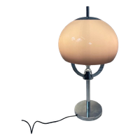 Mushroom Table Lamp - Pink Acrylic Shade - Chrome Base And Multiple Sockets