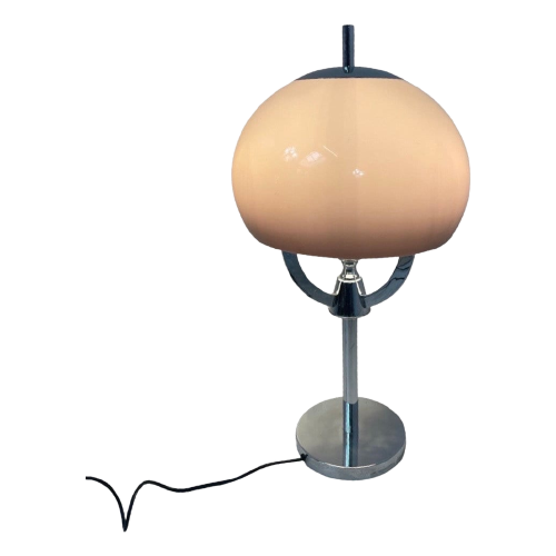 Mushroom Table Lamp - Pink Acrylic Shade - Chrome Base And Multiple Sockets