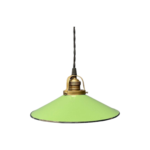 Groen Emaille Hanglamp Met Messing Armatuur