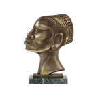 Art Deco Bronzen Sculptuur Afrikaanse Vrouw Groen Marmer Hagenauer thumbnail 1