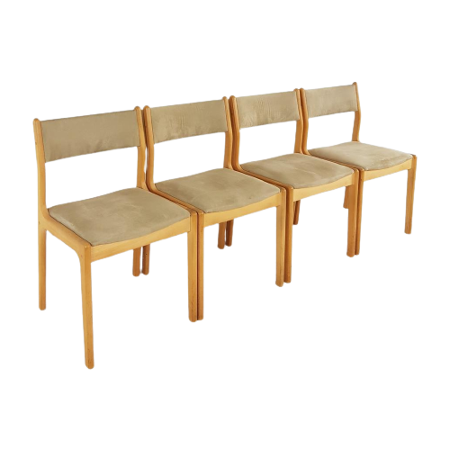 4X Vintage Danish Dining Chairs Stoelen Findahl Beige Eiken