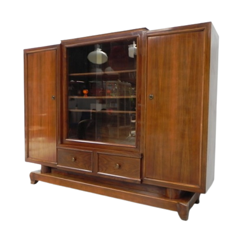 Grote Art Deco Kast, Vitrine Met Glazen Schuifdeuren