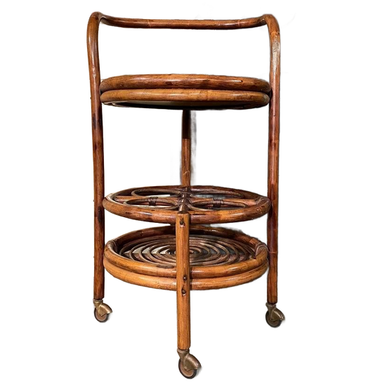 Vintage Trolley, Serveerwagen, Drankwagen. Rotan. Seventies 1