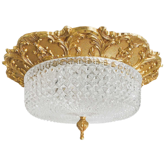 Barok Plafondlamp Messing Facet Geslepen Glas Plafonnière Franse Lelie 1
