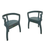Oude Houten Blauwe Set Stoelen Met Bloemen Uit Zweden thumbnail 1