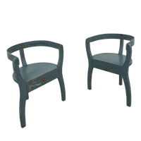 Oude Houten Blauwe Set Stoelen Met Bloemen Uit Zweden