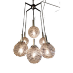 Vintage Kroonluchter 70s Chroom Met 7 Glazen Bollen thumbnail 1