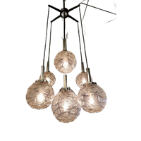 Vintage Kroonluchter 70s Chroom Met 7 Glazen Bollen
