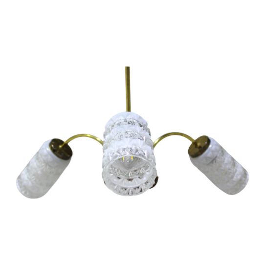 Vintage Plafondlamp - 3-armig, Messing, Glas Jaren '50/'60 | 01480 1