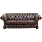 Luxe En Charmante 3-zits Rundleren Chesterfield Bank In Engelse Stijl thumbnail 1