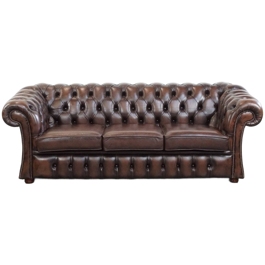 Luxe En Charmante 3-zits Rundleren Chesterfield Bank In Engelse Stijl 1