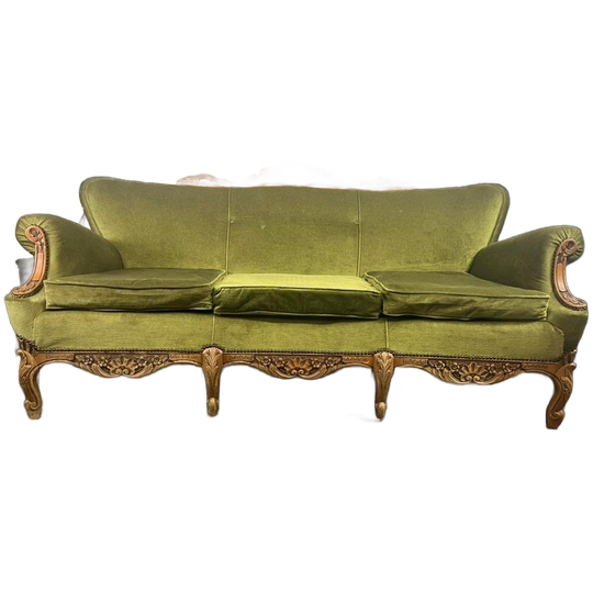 Vintage Groene Barok Zetel / Driezit / Canapee 1
