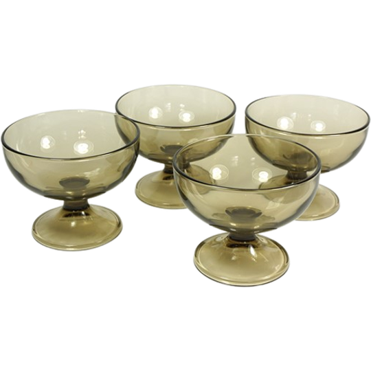 4 Vintage Dessert Glazen / Ijscoupes Rookglas 1