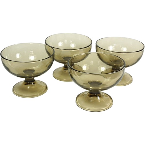 4 Vintage Dessert Glazen / Ijscoupes Rookglas