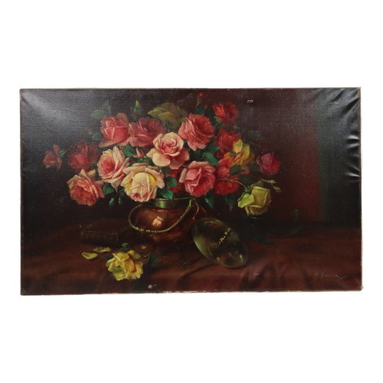 Groot Bloemen Schilderij Stilleven Rozen Olie Op Doek 100x60cm 1