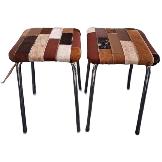 Vintage Krukjes Op Metalen Pootjes En Patchwork Leer, Vacht 1