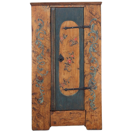 Antieke Rustieke Primitieve Beschilderde Bruidskast - Volkskunst 1