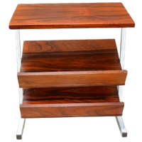 Retro Mid-century Lectuurtafel Met Teakhouten Blad En Metalen Frame