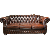 Engelse Chesterfield 3 Zits Bank Rood Bruin Gevlamd Leer High Back