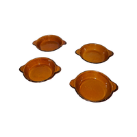 Vintage Orange Gres Soup Bowls With Ears * Set Of 4 * Amber Brown Ceramic Bowls