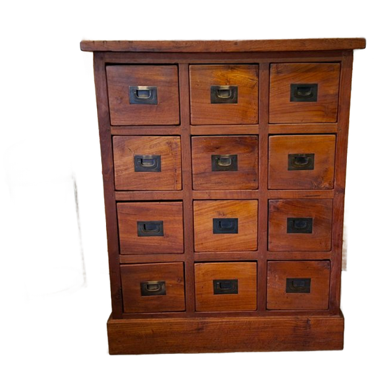 Teakhouten Ladenkast, Apothekerskast, Archiefkast Afm. 80x52cm En 101cm Hoog. 1