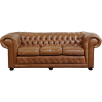 Lichtbruine/ Crème Kleurige Rundleren Engelse Ruime 2.5 Zits Chesterfield Bank thumbnail 1