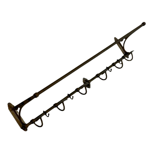 Art Deco - Wall Mounted Coatrack - Brass With Adjustable Hangers 1
