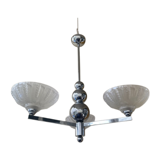 Lamp Hanglamp Art Deco 1930 Verchroomd Frans 1