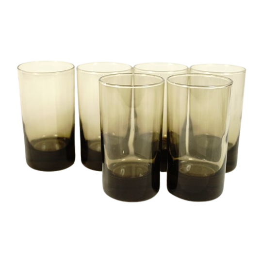 Zes Vintage Rookglas Glazen Luminarc 1