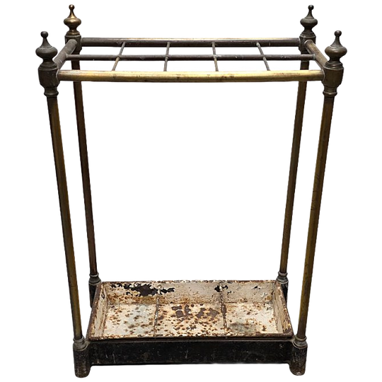 Antiek Engels Messing Paraplustandaard, Circa 1900 1