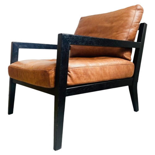 Vintage Deens Design Fauteuil Nubuck Leer Leder Bruin Hout