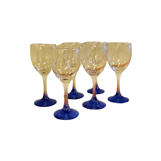 Set Van 6 Vintage Wijnglazen Wijn Glazen Blauw 1