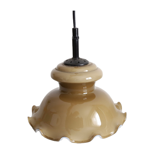 Vintage Opaline Glazen Hanglamp In Bruin <<<brand>>>, Jaren '60/'70 1