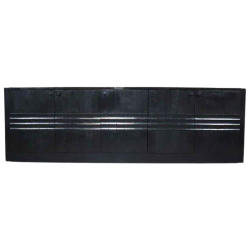 Brutalist Ebonized Sideboard With Five Graphical Door Panels