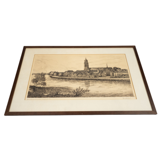 Cornelis Marinus Van Der Woerd (1901-1994) - Ets - Gezicht Op Deventer - 2e Kwart 20e Eeuw 1