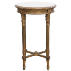 Antieke Franse Ronde Goudkleurige Brocante Bijzettafel Met Een Marmeren Blad thumbnail 1
