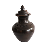 Prachtige Hoge Vintage Raku Pot Met Deksel.