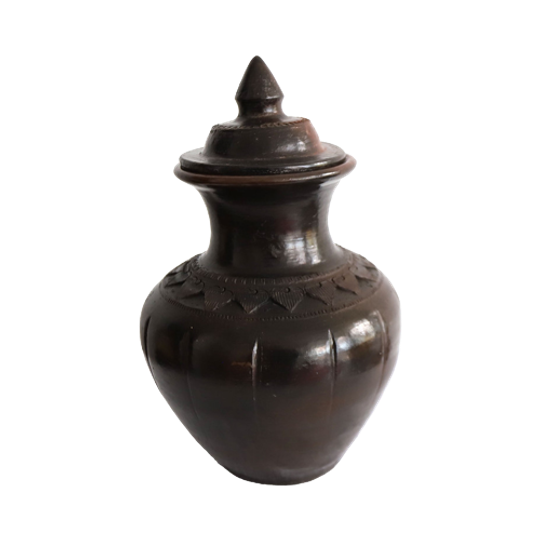 Prachtige Hoge Vintage Raku Pot Met Deksel. 1