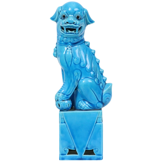 Grote Foo Dog Tempelleeuw Blauw Geglazuurd Keramiek 32cm 1