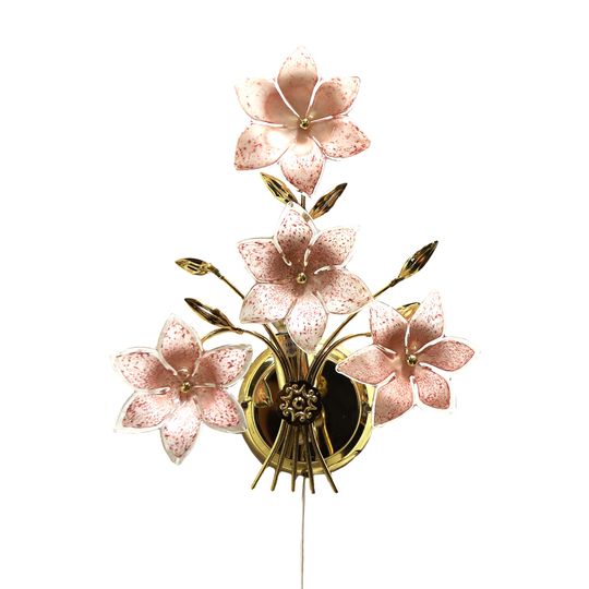Vintage Franco Luco Murano Italië Messing Bloemen Wandlamp, Jaren '70 1