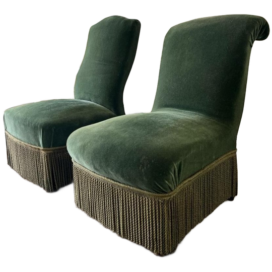 Set Van 2 Vintage Fauteuils / Eenzitjes Met Franjes 1