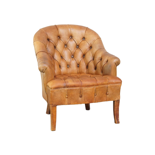 Schapenleren Chesterfield Fauteuil Met Elegante Vormgeving En Veel Karakter