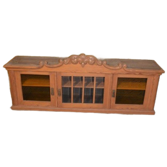 Grenenhouten Bovenkast Met Sierlijke Kuif En Facetgeslepen Glas 1