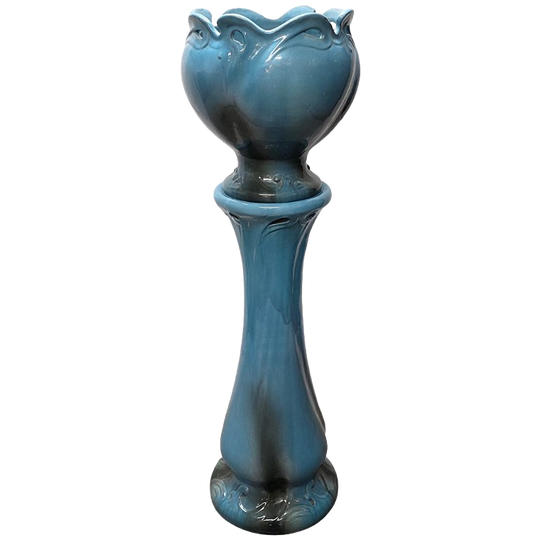 Art Nouveau Keramieken Bloempot Op Zuil, Begin 1900 1