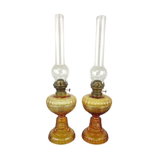 2 Antieke Glazen Olielampen L&B 1